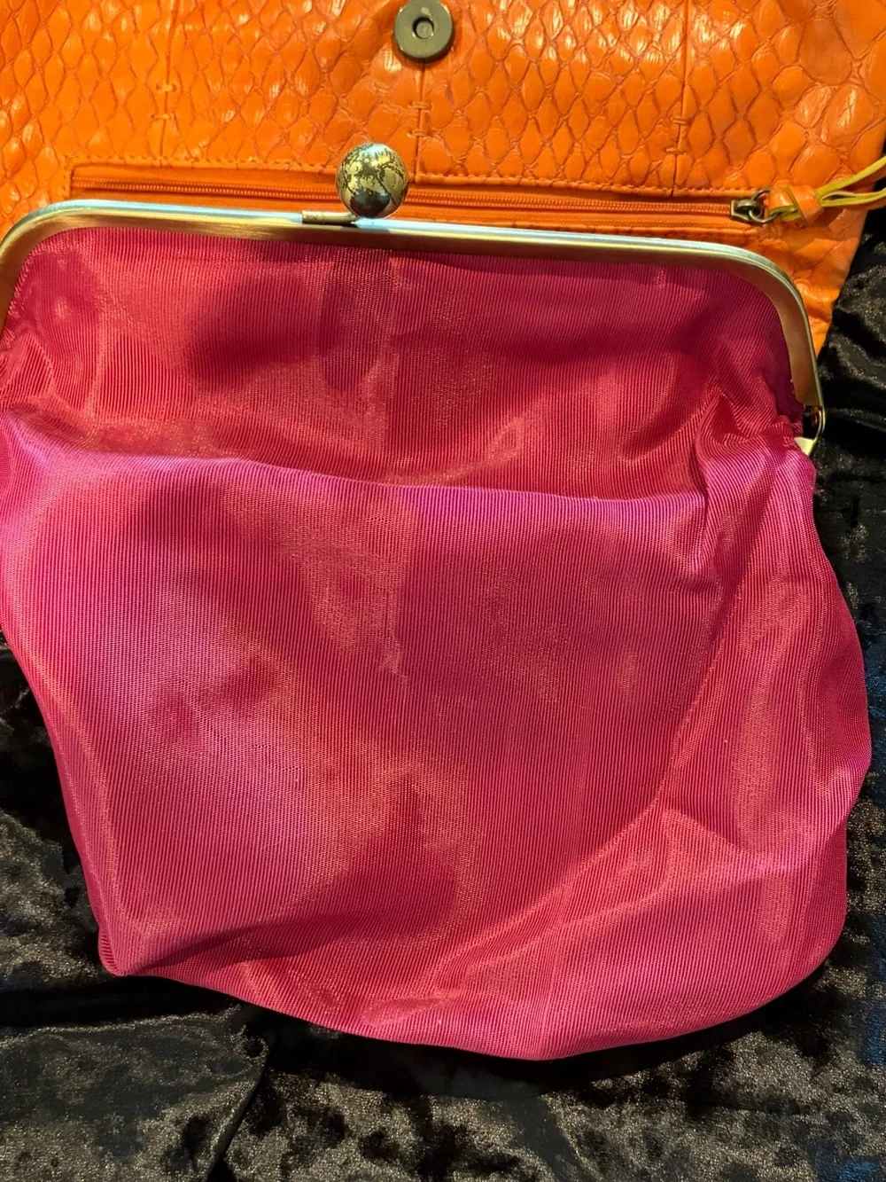 Jessica Simpson Orange Embossed Kiss-Lock Clutch Purse